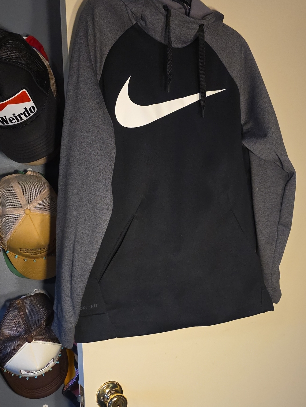 Nike Black & Gray Pullover Hoodie with White Swoosh